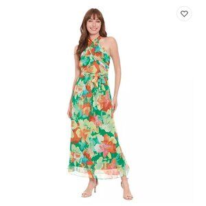 🌿💐 London Times Green Floral Chiffon Maxi Dress – NWT 💐🌿